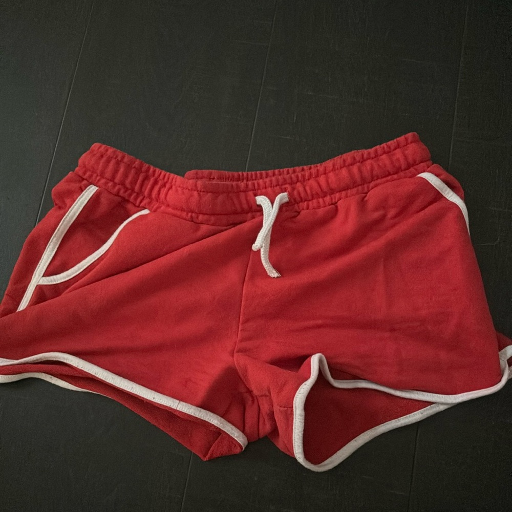 red and white primark shorts